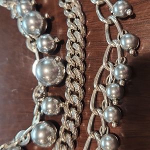 Vintage TRIFARI Silver Gray Beaded 3 Tier Necklace